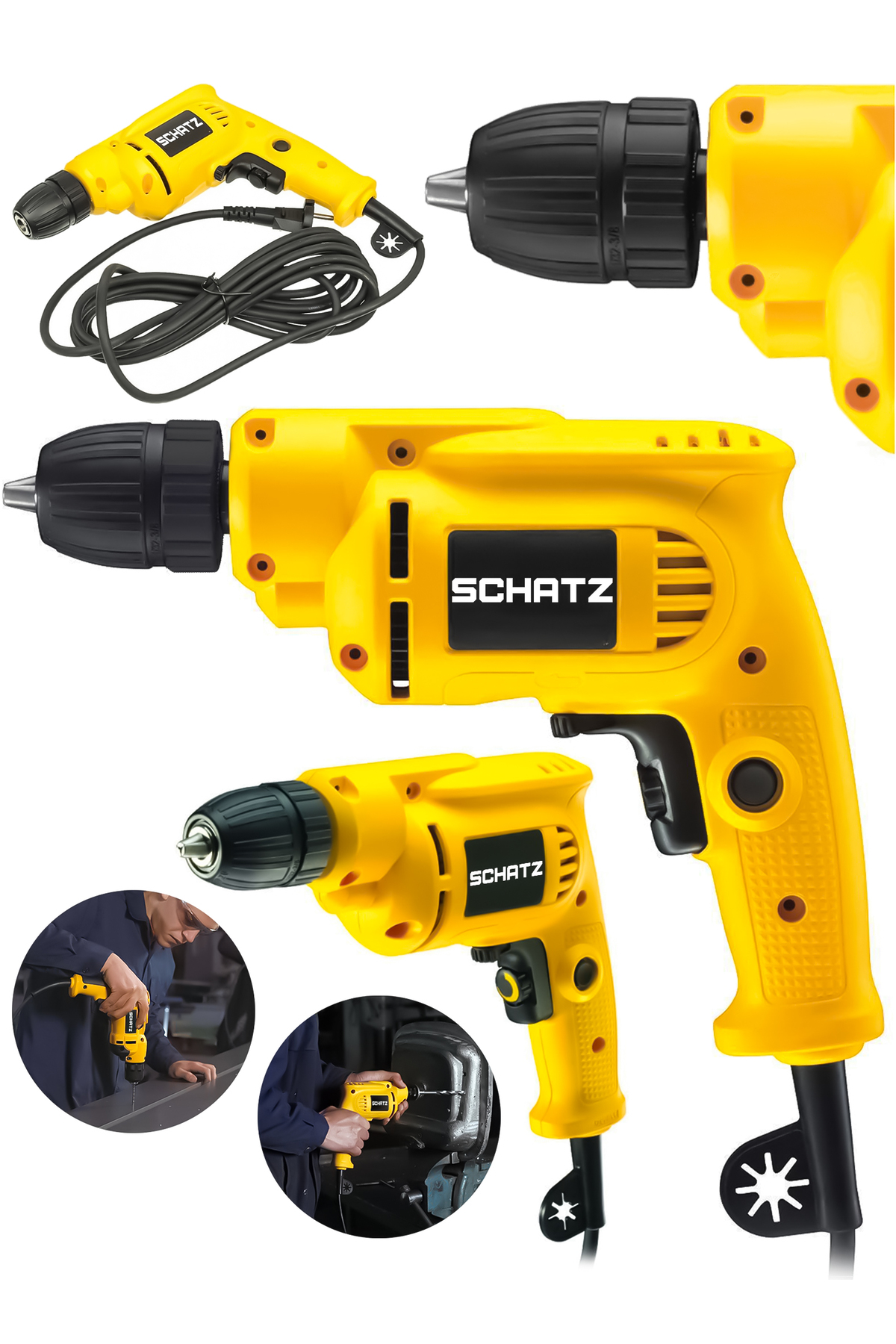 Profesyonel 580W Bakır Sargılı 10mm Metal Şanzıman Elektrikli Matkap Sarı - 2. görünüm