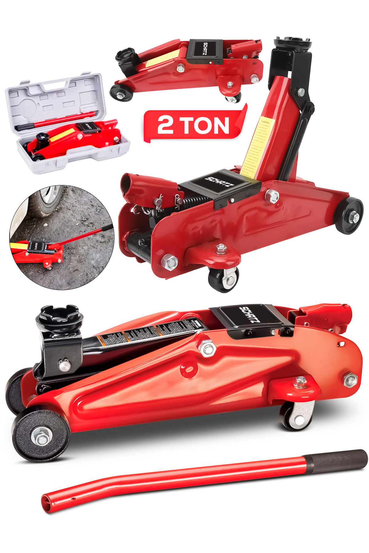 2 Ton Tekerlekli Arabalı Hidrolik Timsah Kriko Çantalı Kırmızı ürün görseli