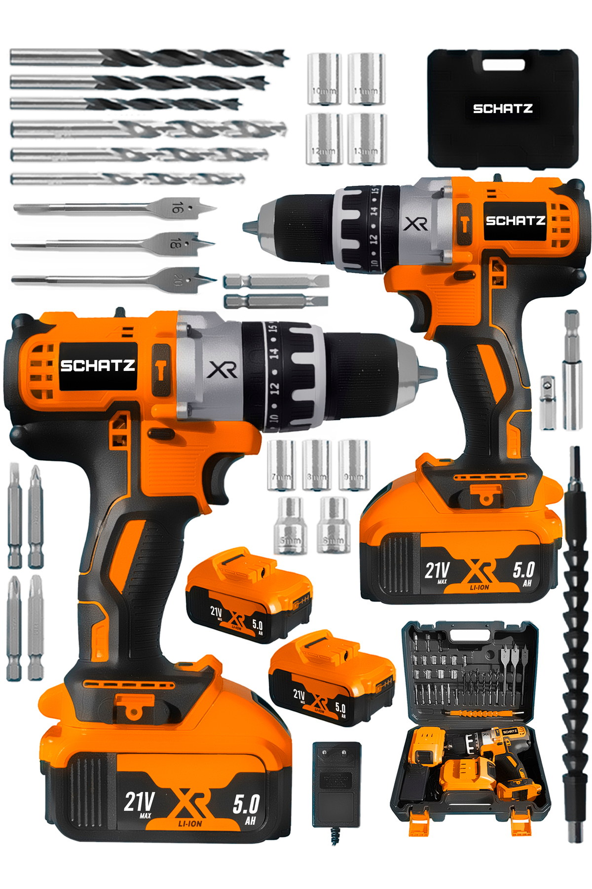 Xr 21V 5 Ah Metal Şanzıman Li-ion Çift Akülü Darbeli Şarjlı Vidalama Matkap Turuncu - 2. görünüm