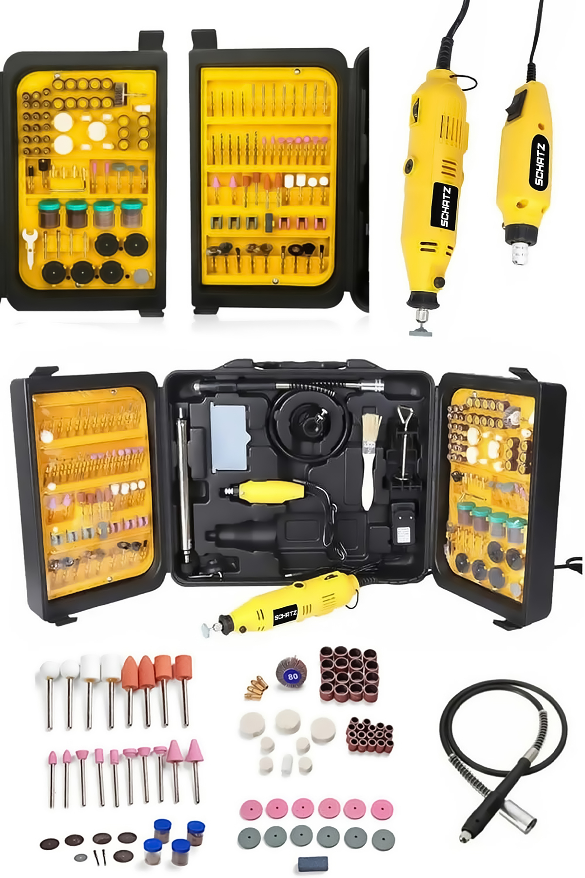 Profesyonel 130w Çok Fonksiyonlu Gravür Oyma Dremel Taşlama Zımpara Kesme Set 350 Parça - 2. görünüm