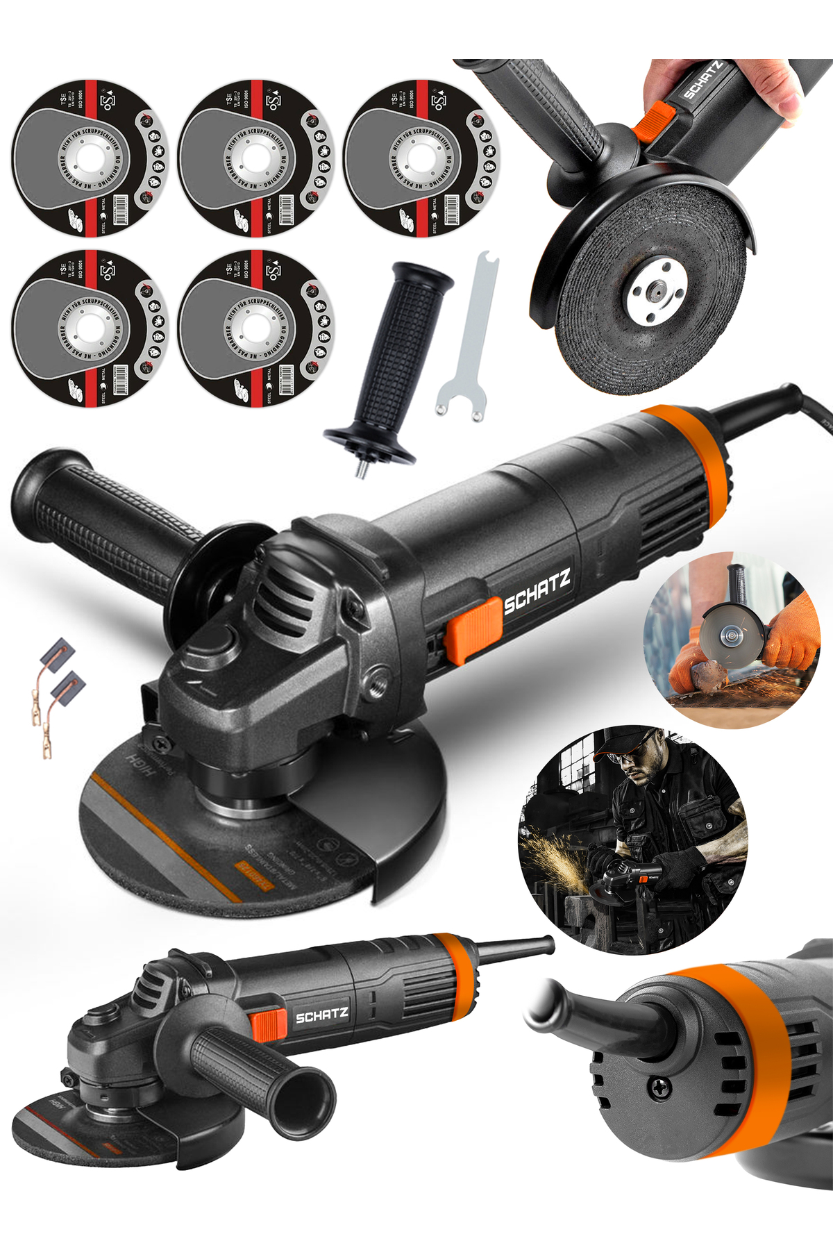 750w Bakır Sargılı Avuç İçi Spiral Taşlama Demir Metal Kesme Makinesi Siyah 125 mm + 5 Disk ürün görseli