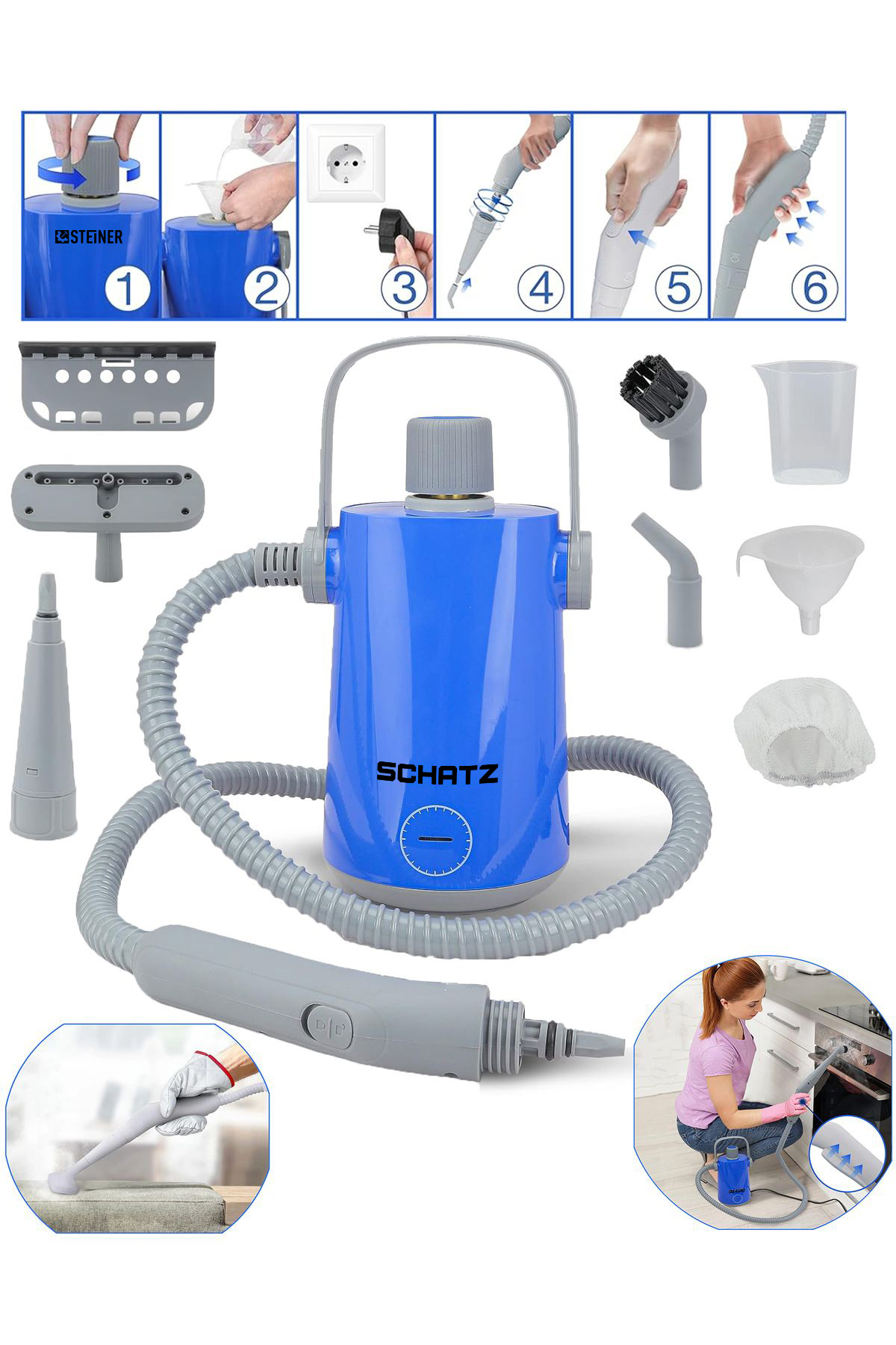 1000w EasyFix Series Profesyonel Buharlı Temizleyici Buharlı Temizlik Makinesi Mavi M1000Esy ürün görseli