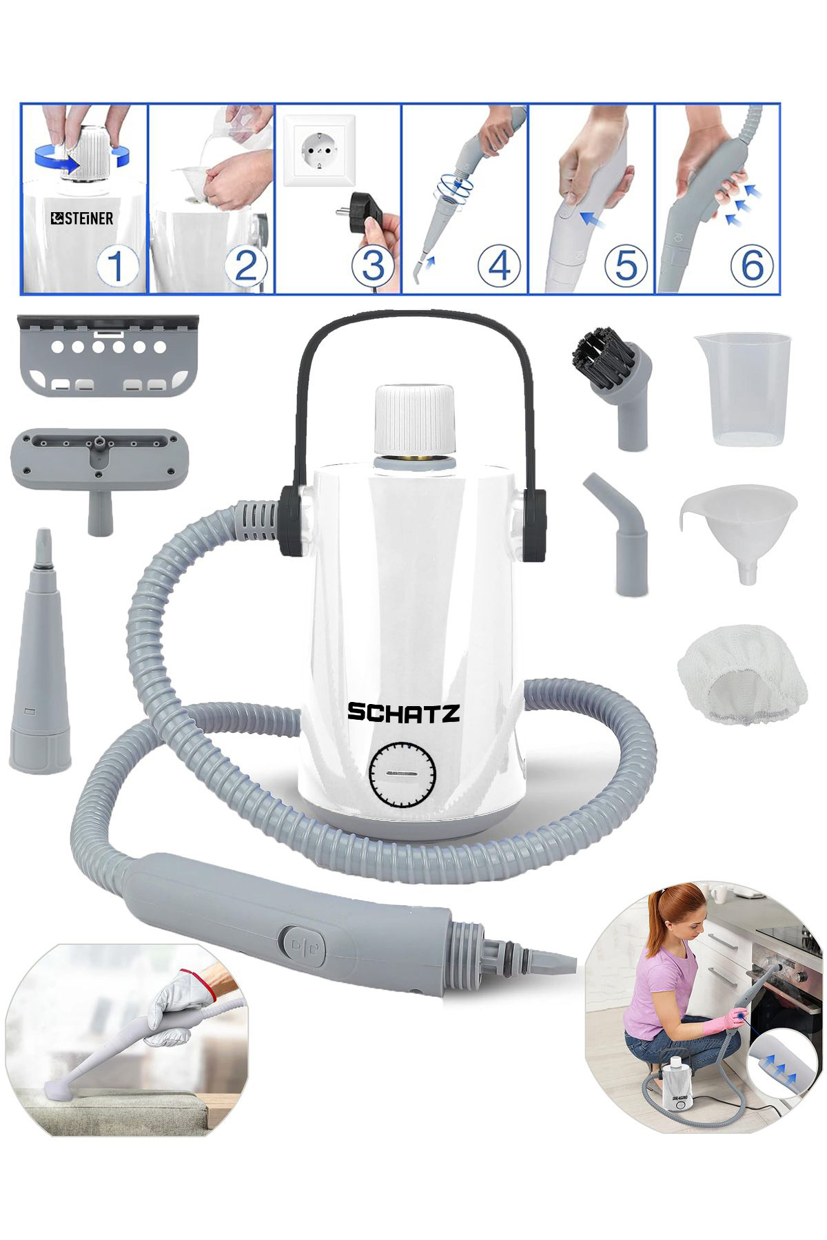 1000w EasyFix Series Profesyonel Buharlı Temizleyici Buharlı Temizlik Makinesi Beyaz B1000Esy ürün görseli