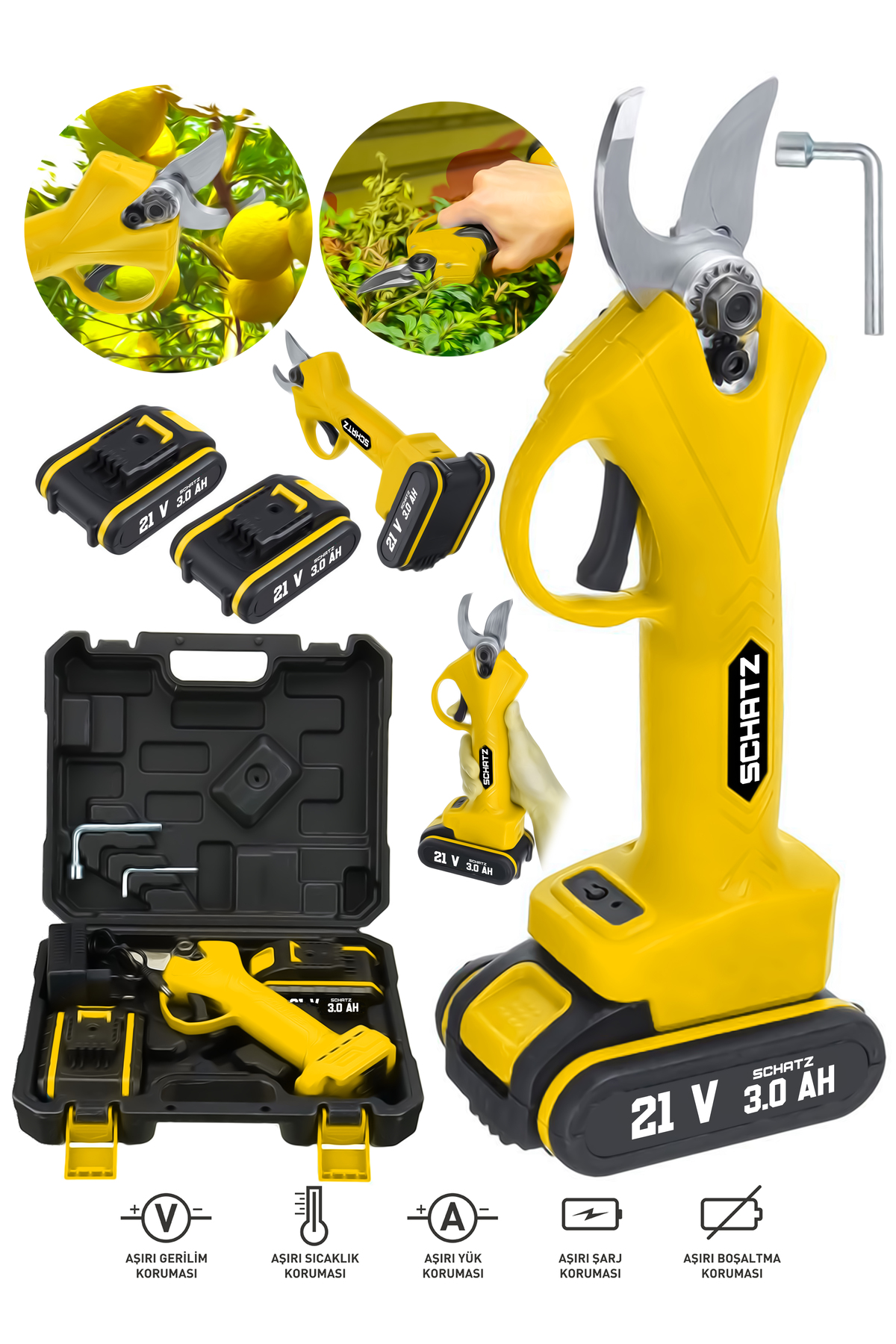 21V Çift Akülü 30mm Çelik Şanzıman Şarjlı Dal Ağaç Kesme Bağ Budama Makası S884145 ürün görseli