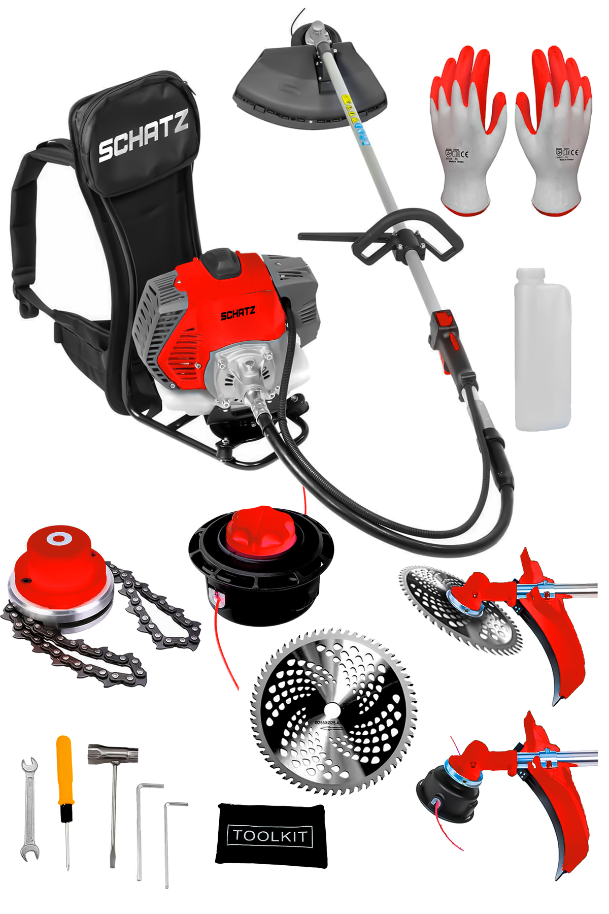 5.9 Hp Sırt Tipi Benzinli Motorlu Ot Çalı Çim Biçme Tırpanı 11000rpm Kırmızı + Canavar Başlık - 2. görünüm