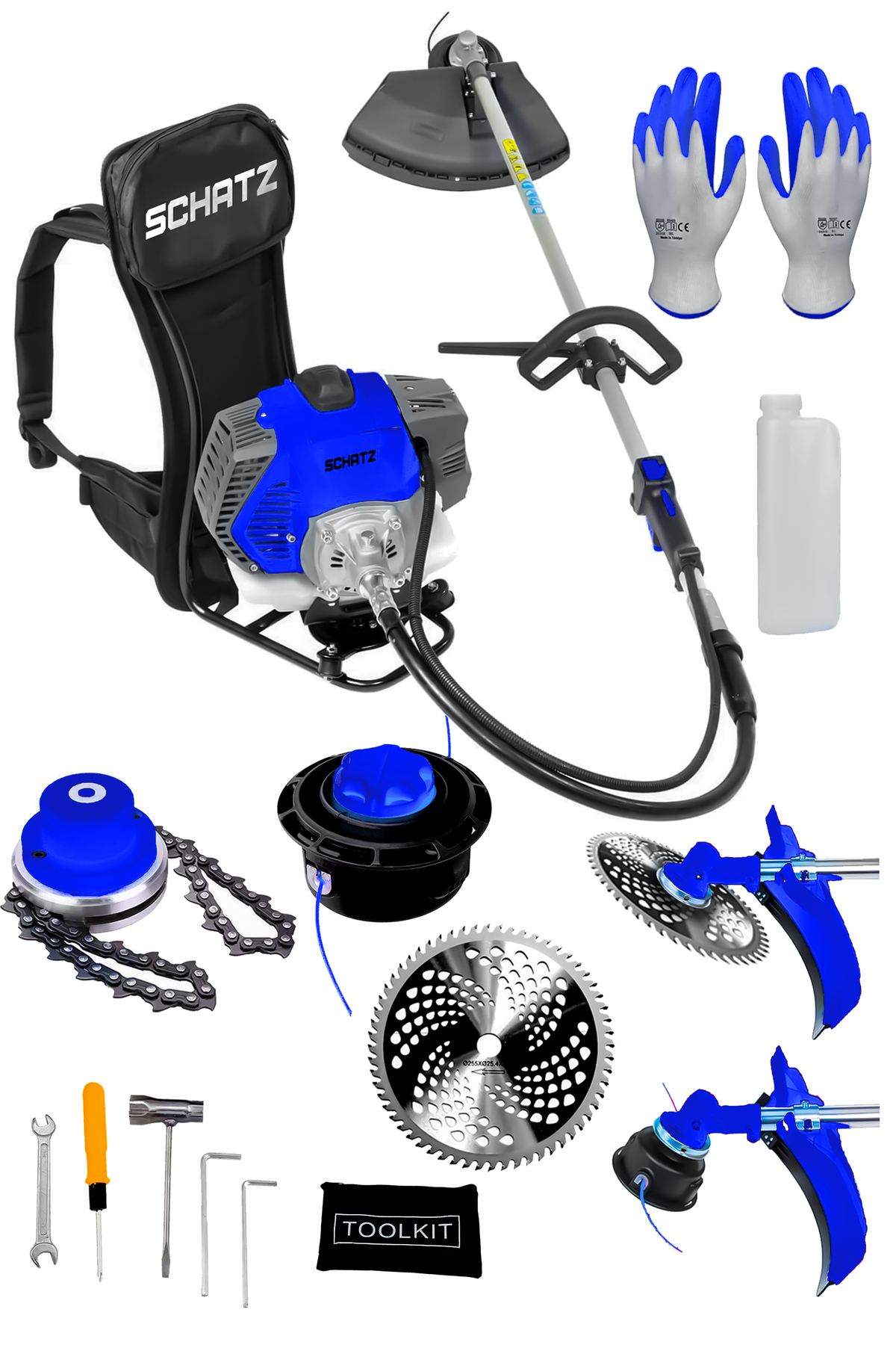 5.9 Hp Sırt Tipi Benzinli Motorlu Ot Çalı Çim Biçme Tırpanı 11000rpm Mavi + Canavar Başlık - 2. görünüm