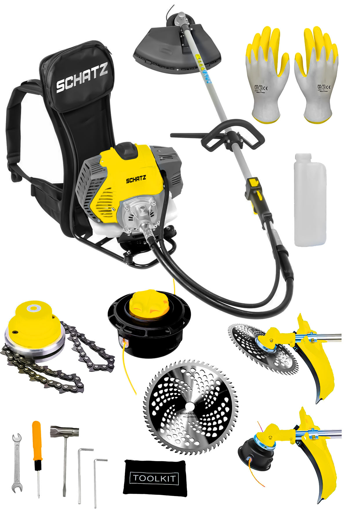 5.9 Hp Sırt Tipi Benzinli Motorlu Ot Çalı Çim Biçme Tırpanı 11000rpm Sarı + Canavar Başlık - 2. görünüm